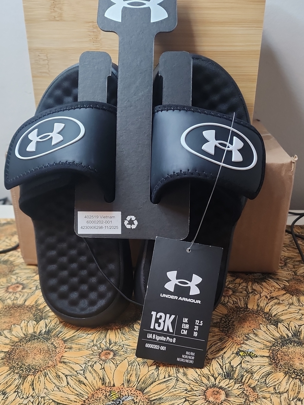 Under Armour Kids Black Logo Slide Sandals